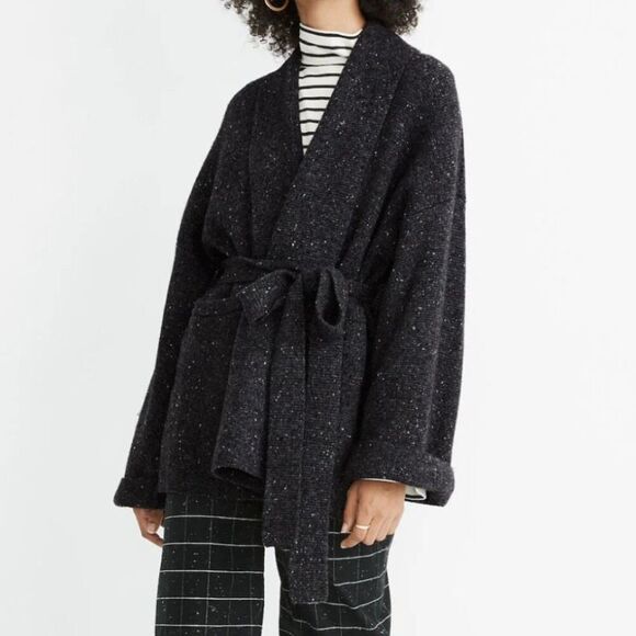 MADEWELL | Donegal Tie-Waist Cardigan Sweater "Thunder" Gray Wool Blend | Medium - Picture 1 of 9